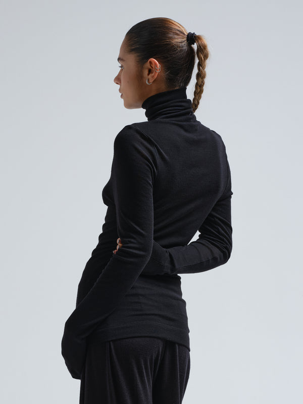 Seamless Basic Woolen Lola | Merinould Rullekravebluse Sort