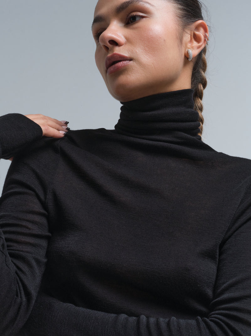 Seamless Basic Woolen Lola | Merinould Rullekravebluse Sort