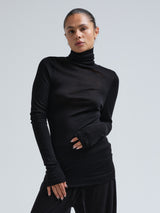 Seamless Basic Woolen Lola | Merinould Rullekravebluse Sort