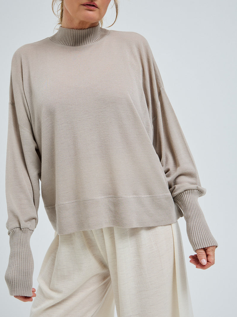 Seamless Basic Woolen Sporty Sweat | Merinould Bluse Beige