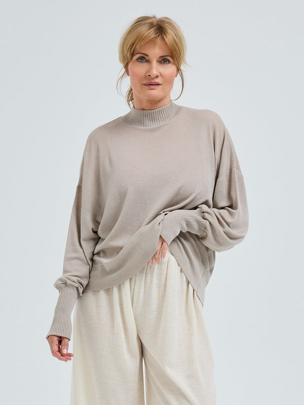 Seamless Basic Woolen Sporty Sweat | Merinould Bluse Beige
