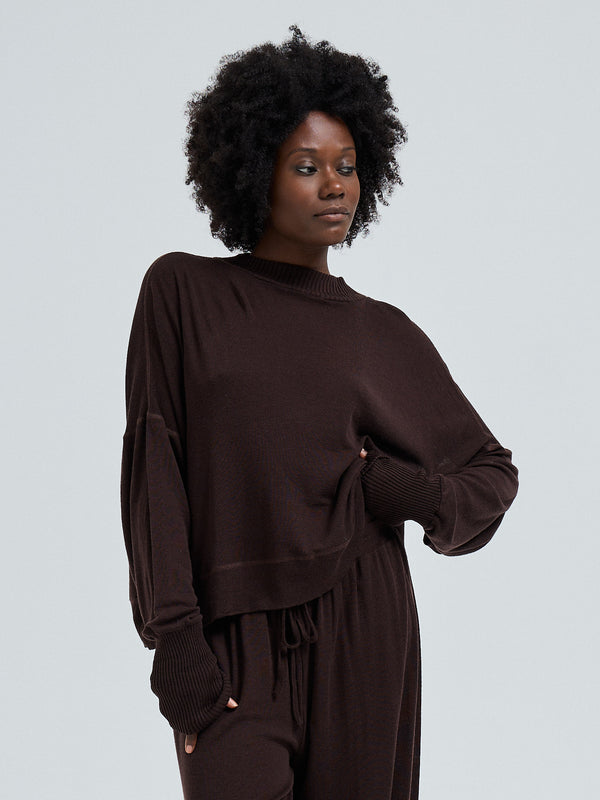 Seamless Basic Woolen Sporty Sweat | Merinould Bluse Dark Brown