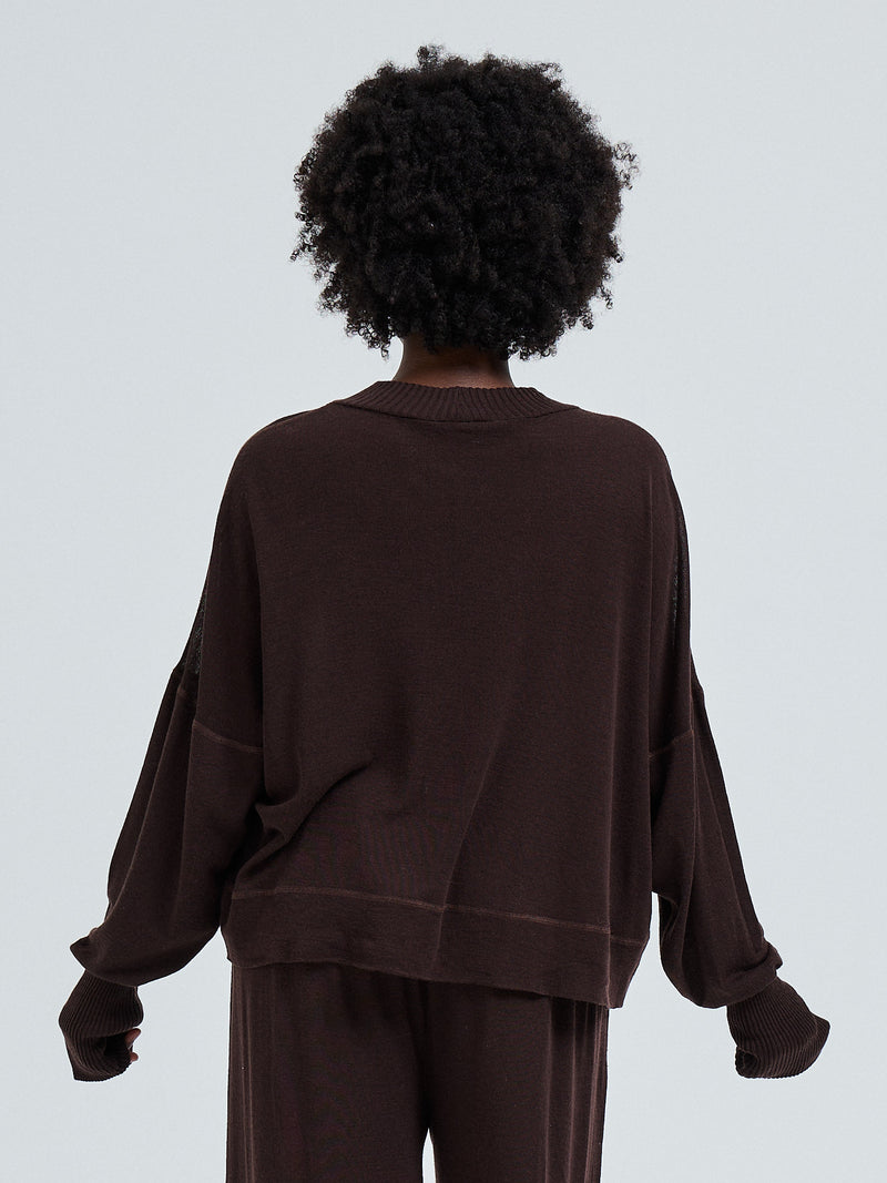 Seamless Basic Woolen Sporty Sweat | Merinould Bluse Dark Brown