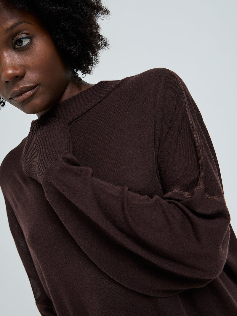 Seamless Basic Woolen Sporty Sweat | Merinould Bluse Dark Brown