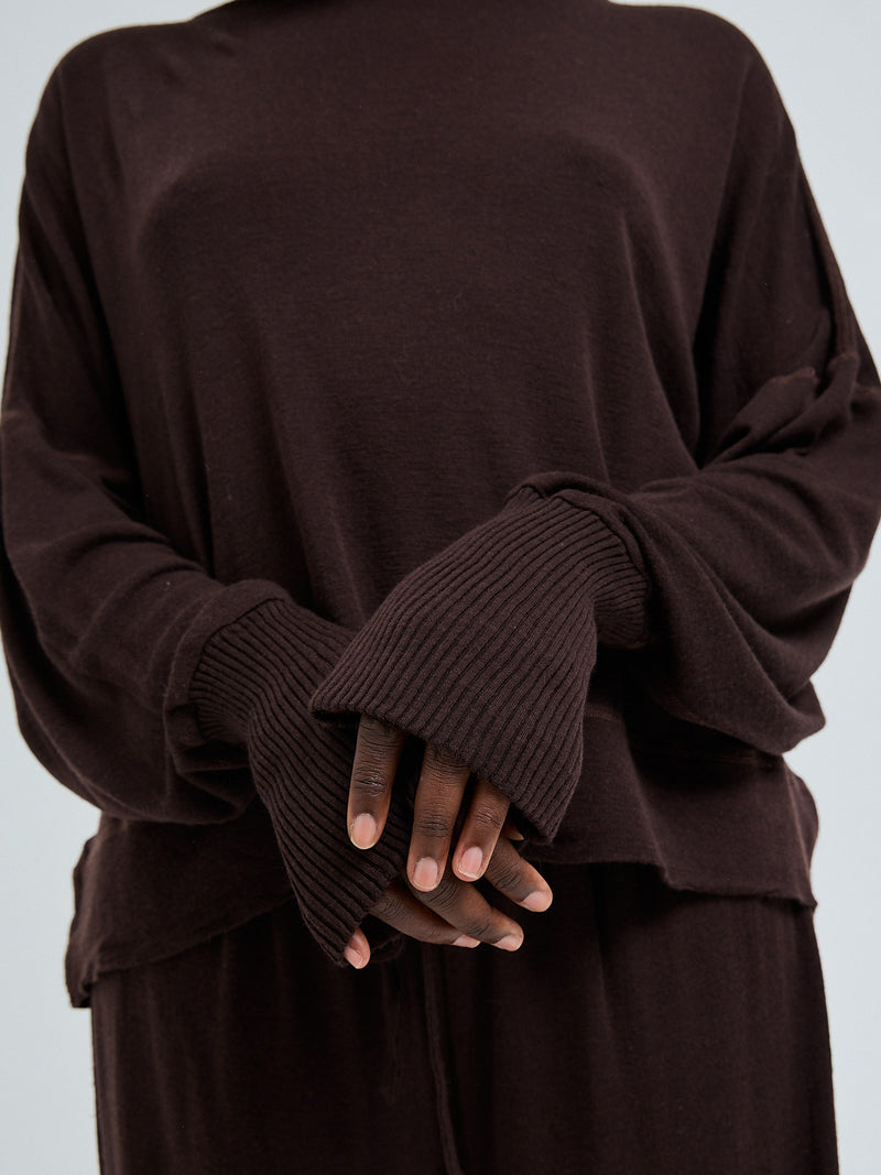 Seamless Basic Woolen Sporty Sweat | Merinould Bluse Dark Brown