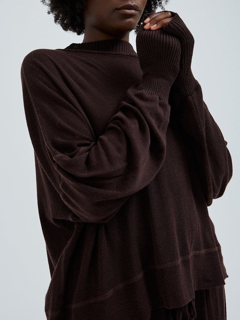 Seamless Basic Woolen Sporty Sweat | Merinould Bluse Dark Brown