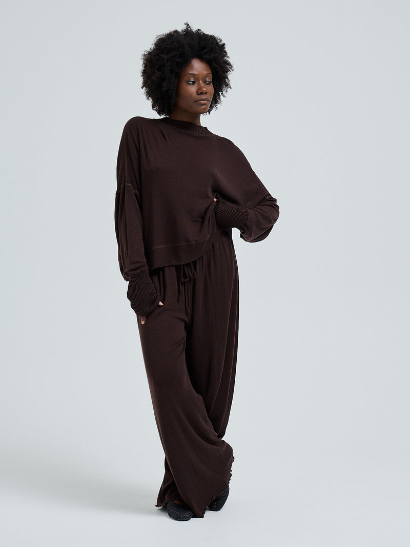 Seamless Basic Woolen Sporty Sweat | Merinould Bluse Dark Brown