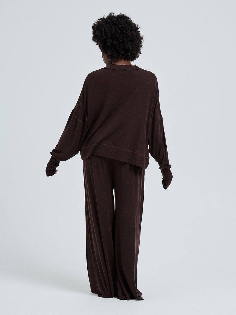 Seamless Basic Woolen Sporty Sweat | Merinould Bluse Dark Brown