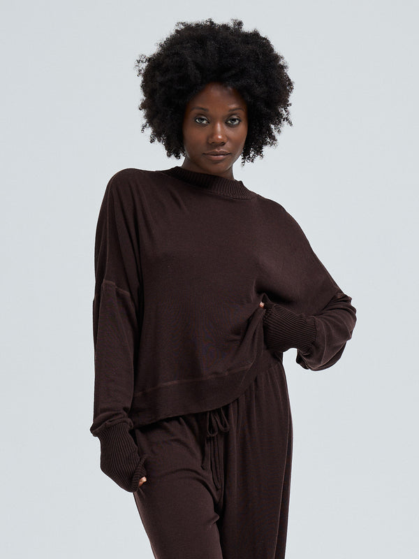 Seamless Basic Woolen Sporty Sweat | Merinould Bluse Dark Brown
