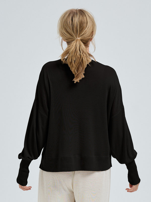 Seamless Basic Woolen Sporty Sweat | Merinould Bluse Sort