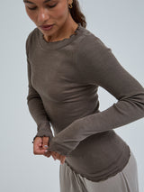 Seamless Basic Wooly Boat Neck | Uld Silke Bluse Fungi