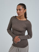 Seamless Basic Wooly Boat Neck | Uld Silke Bluse Fungi