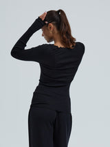 Seamless Basic Wooly Boat Neck | Uld Silke Bluse Sort