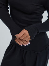Seamless Basic Wooly Boat Neck | Uld Silke Bluse Sort