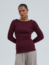 Seamless Basic Wooly Boat Neck | Uld Silke Bluse Vineyard