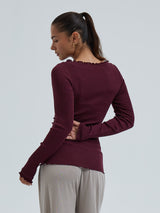 Seamless Basic Wooly Boat Neck | Uld Silke Bluse Vineyard