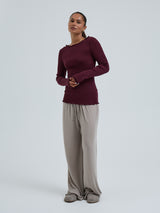 Seamless Basic Wooly Boat Neck | Uld Silke Bluse Vineyard