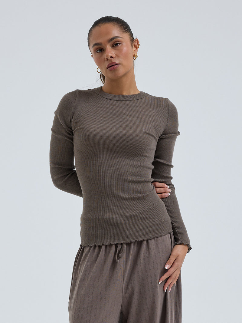 Seamless Basic Wooly Long Sleeve | Uld Silke Bluse Fungi
